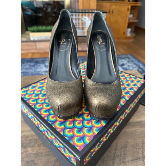 YSL Yves Saint Laurent Tribtoo Leather Pumps Heels Bronze Sz. 40/9 - Picture 1 of 8